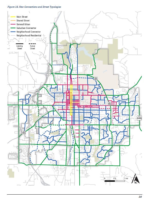 Street map of Bloomington with proposed street typologies