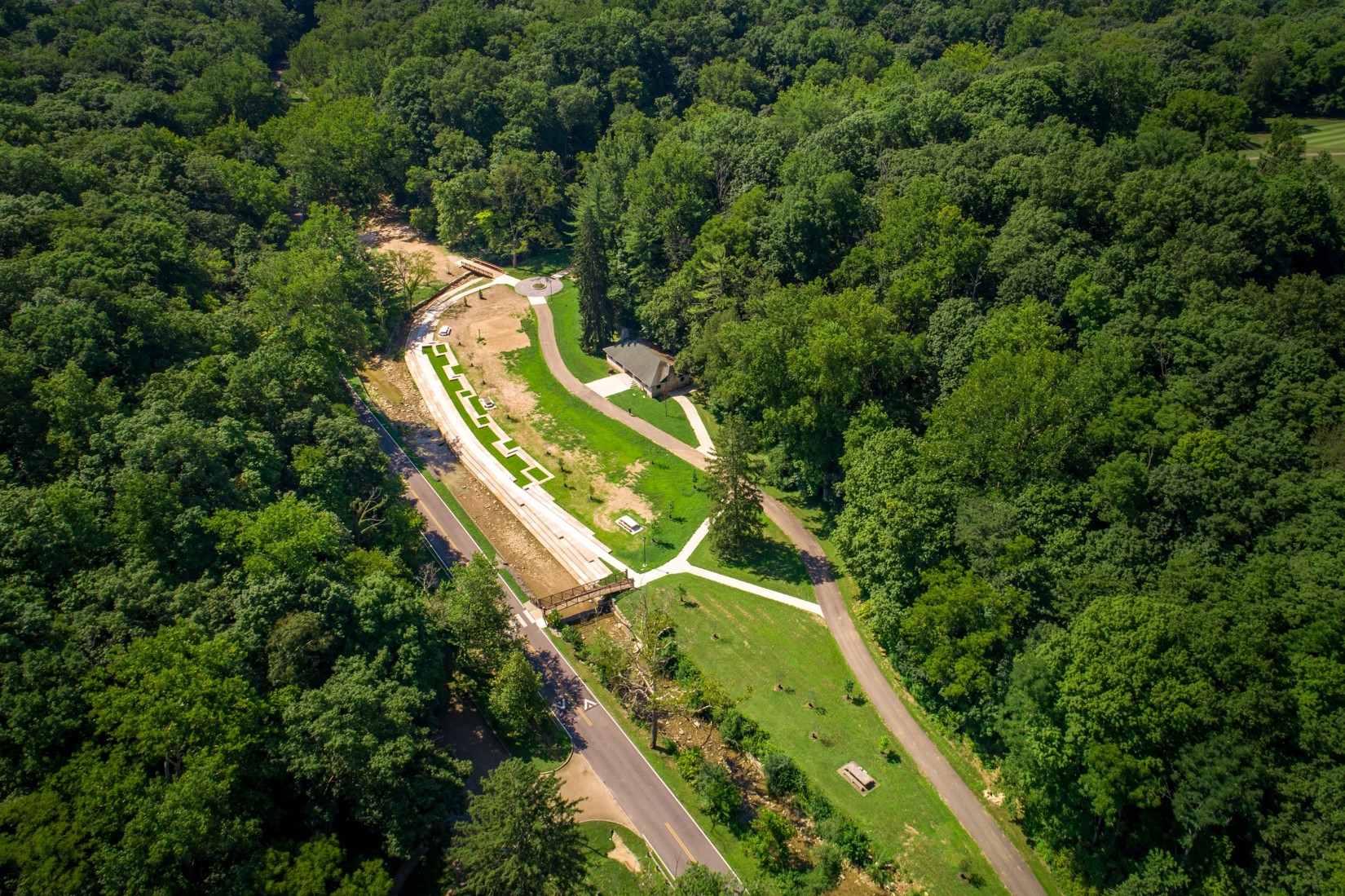 Drone shot of Lower Cascades Park