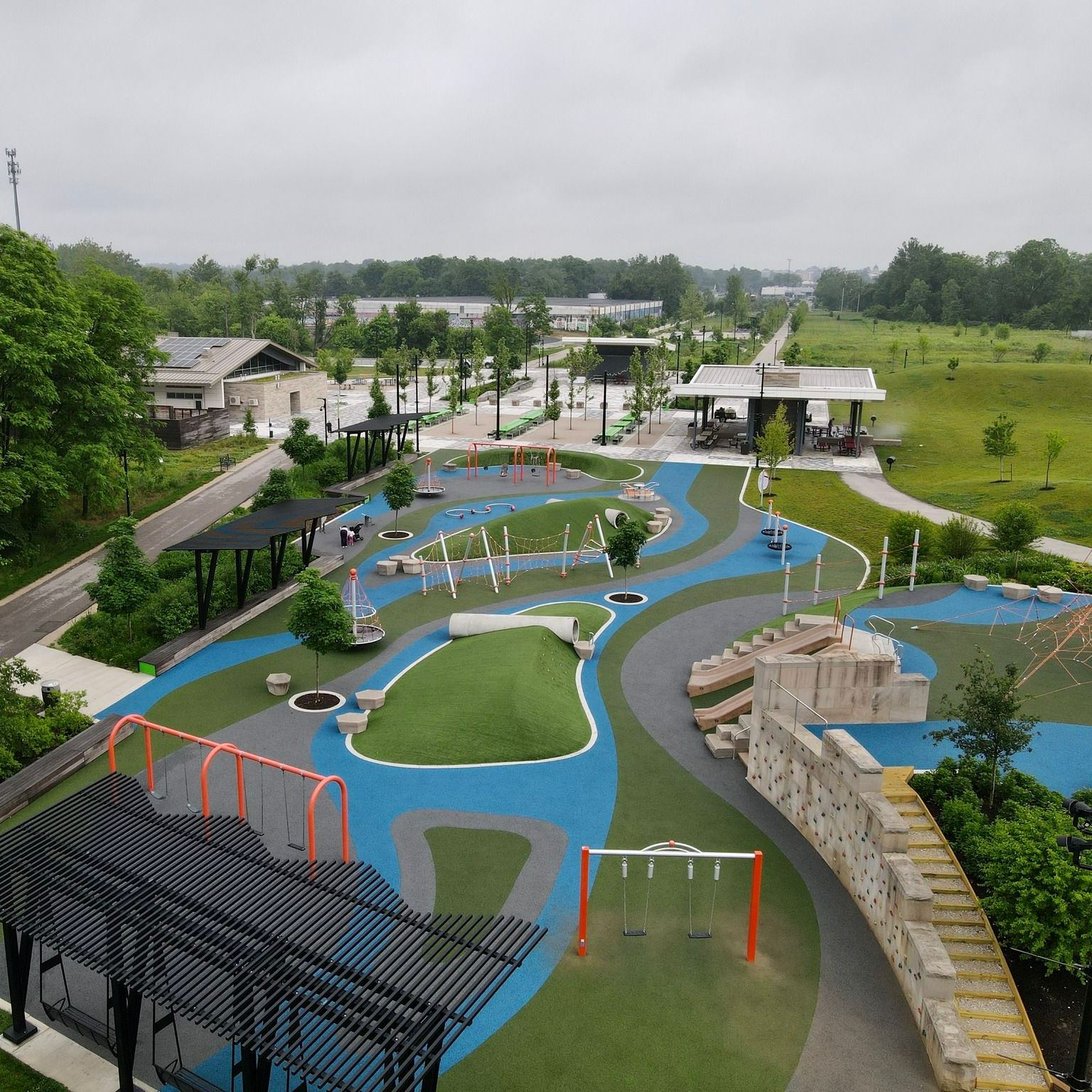 Drone photo of Switchyard Park from playground 