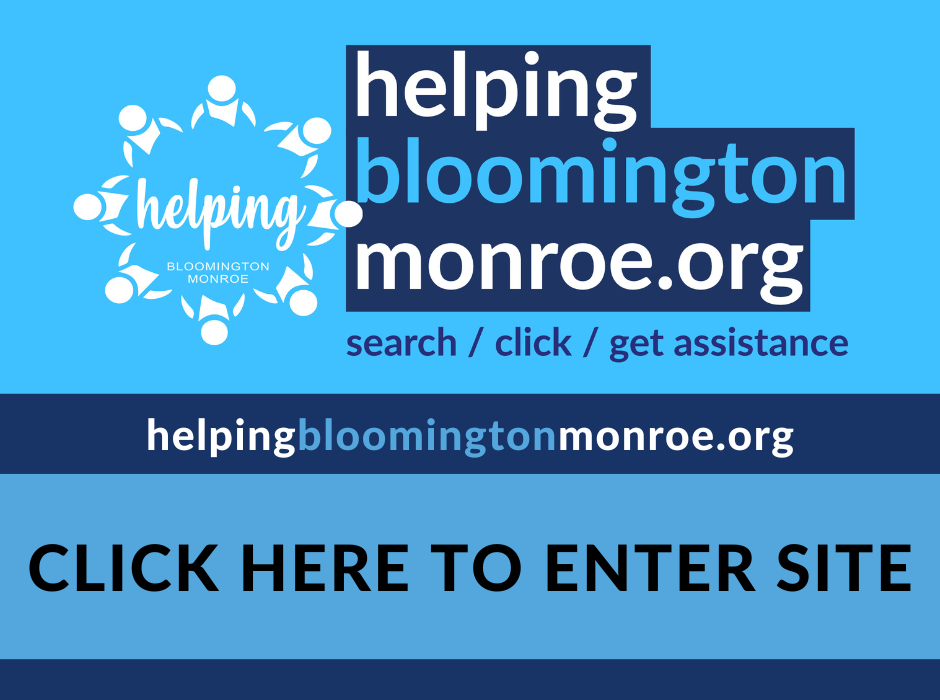 Helping Bloomington Monroe graphic. It says "Click here to enter site" 