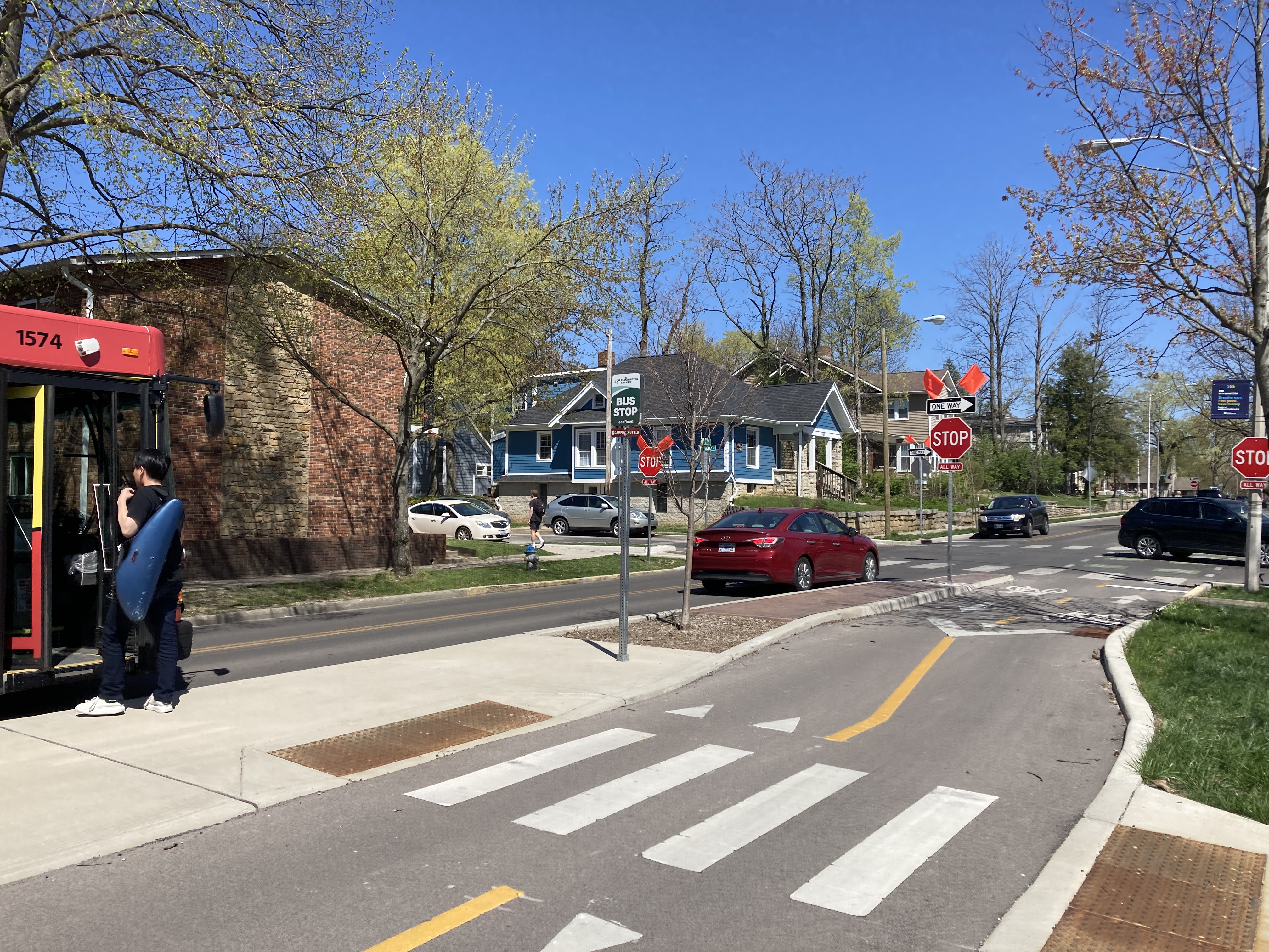 View of 7th Street at Dunn showing new stop signs