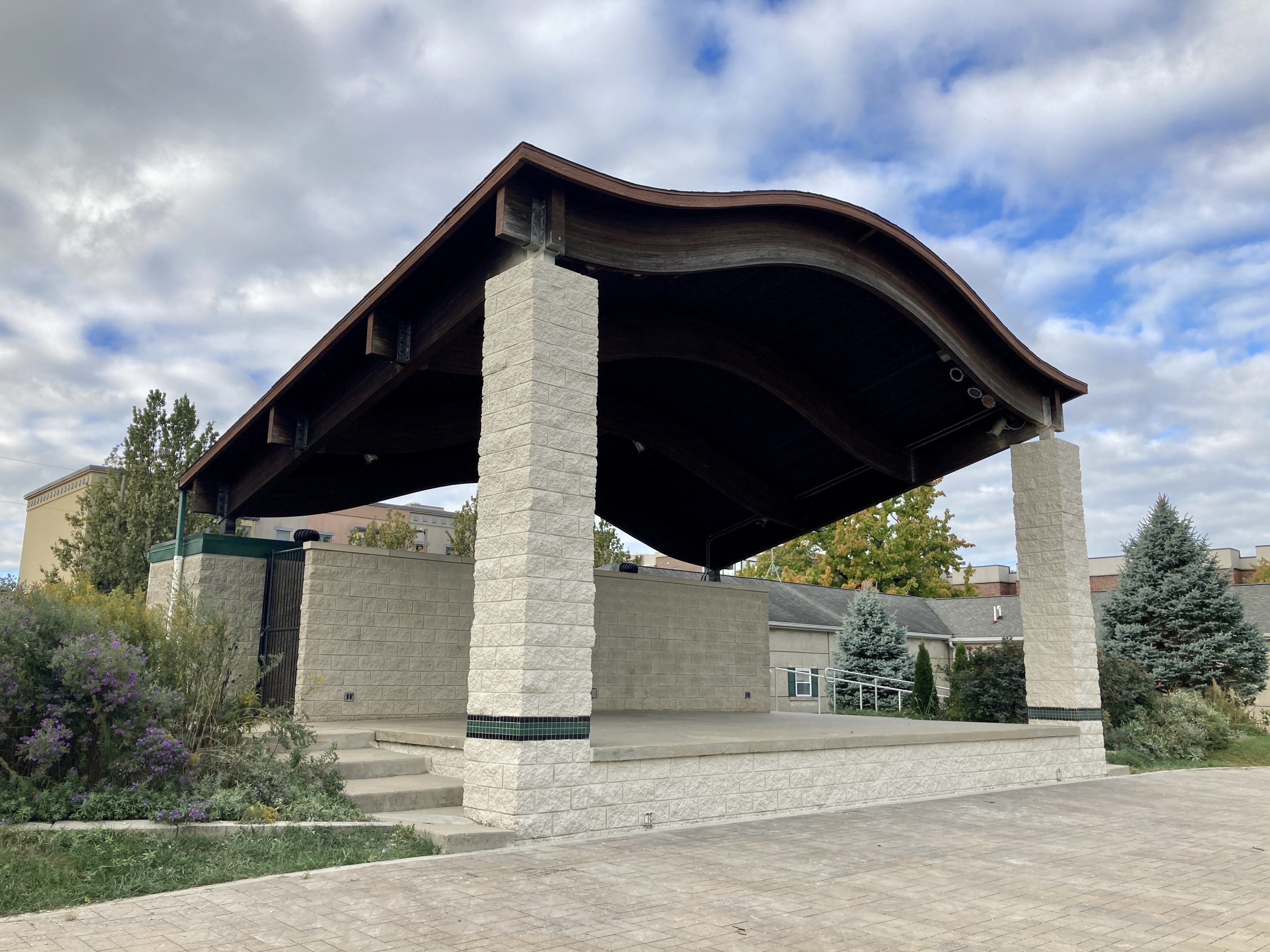 The empty repaired stage at the Waldron, Hill and Buskirk Park. 