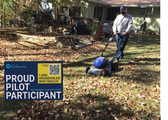 Mow mulching with electric mower - Yard sign in yard