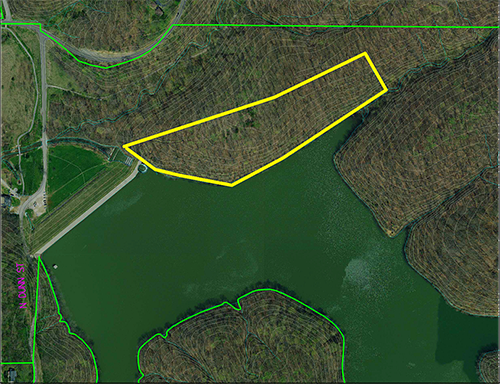 Nine-acre prescribed burn area, outlined in yellow, scheduled for Nov. 9, 2023 on the north shore of Griffy Lake Nature Preserve