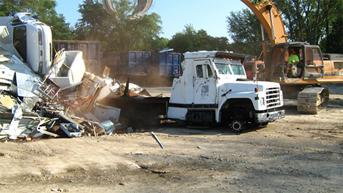 BPD's old armored vehicle was destroyed via dismantling at an automobile reclamation yard. 