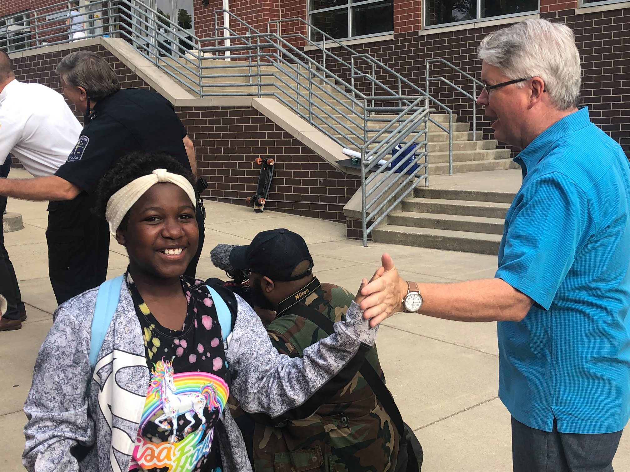 Mayor Hamilton welcoming students on first day