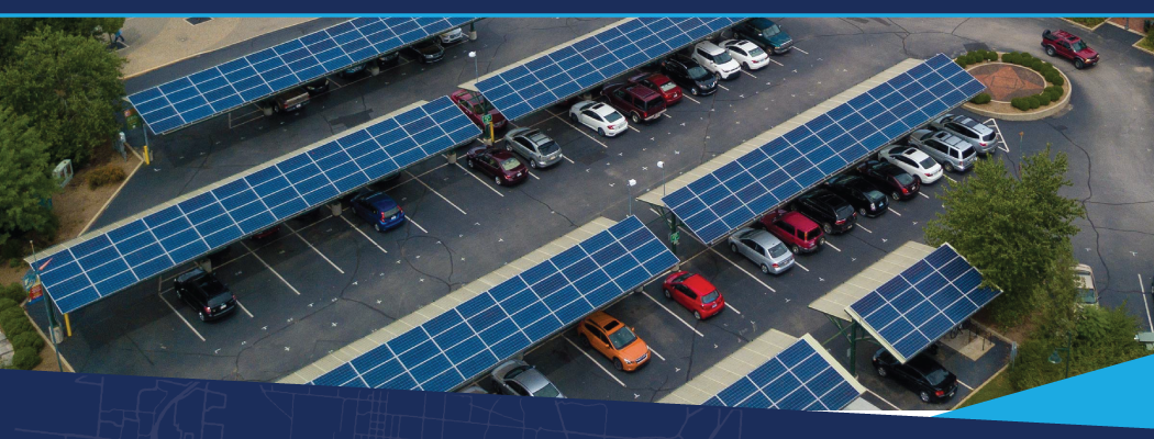Image of solar panels in City Hall parking lot
