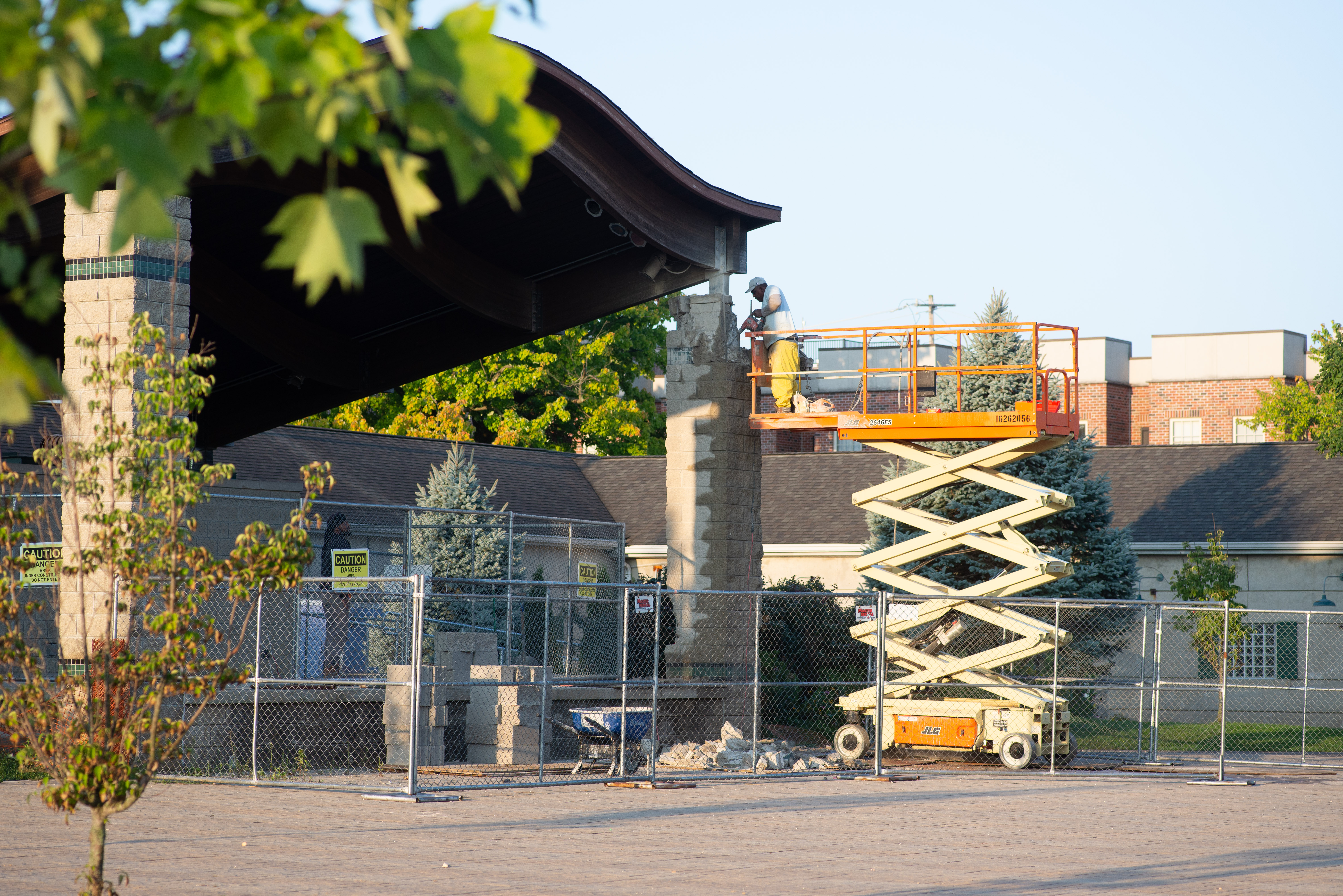 Masonry work in progress at Waldron Park stage.