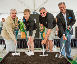 Mayor John Hamilton, Parks and Recreation Administrator Paula McDevitt, Parks and Recreation Operations and Development Director Dave Williams, Deputy Mayor Mick Renneisen at the Switchyard Park groundbreaking. Photography by Garrett J Poortinga Green Hat Media 2018