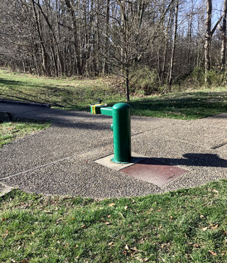 Green drinking fountain at Winslow Woods Park