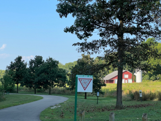 Goat Farm barn and Jackson Creek Trail from Winslow High Rogers roundabout