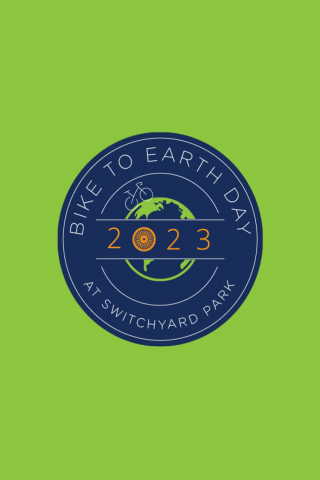 Bike to Earth Day Event Logo on green background