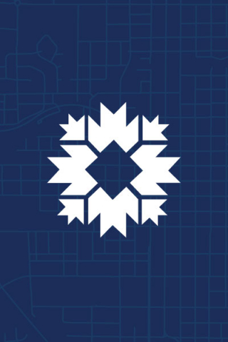 City logo symbol in white on dark blue background