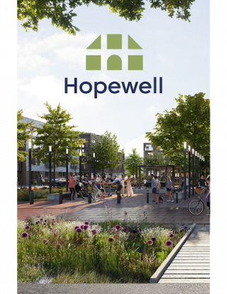 Rendering of greenway streetscape with Hopewell logo