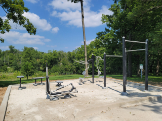 Southeast Park fitness station with four pieces of equipment, designed for all ages and ability levels.
