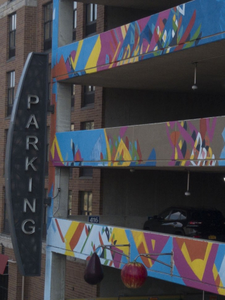 7th St parking garage murals and fruit