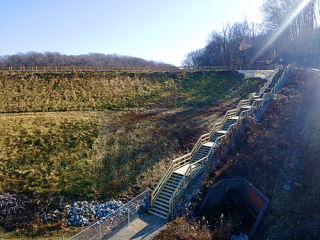 Griffy Lake Dam stair access to trail crossing Dec 2023