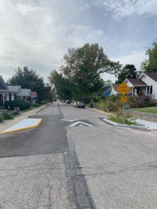 speed hump and bump-outs on W Allen St. greenway