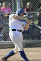 girl batter at the plate in a softball game