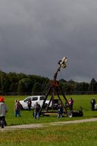Pumpkin Launch devices lined up in the grass and preparing to launch