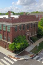 Aerial View of Showers Admin Building from Morton and 10th Street