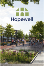 Rendering of greenway streetscape with Hopewell logo