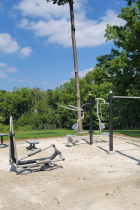 Southeast Park fitness station with four pieces of equipment, designed for all ages and ability levels.