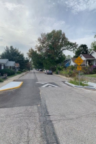 speed hump and bump-outs on W Allen St. greenway